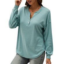 Load image into Gallery viewer, Women Brushed Long Sleeve T-Shirt Sexy V Neck  Button Down Oversize Sweatshirt Female Casual Loose Warm Tunic Tops Mujer