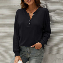 Load image into Gallery viewer, Women Brushed Long Sleeve T-Shirt Sexy V Neck  Button Down Oversize Sweatshirt Female Casual Loose Warm Tunic Tops Mujer