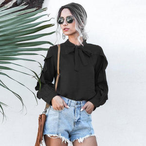 Women Casual Bow Stand Collar Ruffle Shirt Ladies Butterfly Long Sleeve Solid Tops 2020 New Fashion Spring Autumn Office Blouses