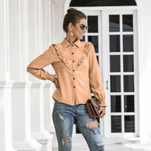 Load image into Gallery viewer, Women Casual Corduroy Ruffle Shirts Office Ladies Turn Down Collar Long Sleeve Blouses 2021 Autumn Winter New Elegant Solid Tops
