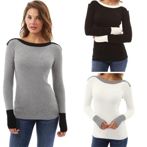 Women Casual Long Sleeve Color Collision Knitting Sweater Blouse Winter Ladies O-Neck Sweater Women Casual Slim Sweaters