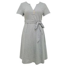 Load image into Gallery viewer, Women Casual Loose Solid T Shirt Dress V Neck Mini Dress Belted High Waist  Basic Dresses Vestidos Female Robe Summer New Dress