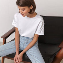 Load image into Gallery viewer, Women Casual Loose White Cotton T Shirt O Neck Short Sleeve Office Workwear 2020 Summer New Fashion Solid T Shirts Female