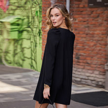 Load image into Gallery viewer, Women Casual Mini Dress Office Ladies Fashion V Neck Puff Sleeve Dresses 2020 Autumn Winter New Style Vintage Solid Color Dress