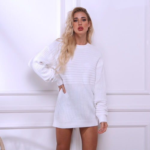 Women Casual Oversize Loose Knitted Long Sweater Solid Color O-neck Long Sleeve Sweater Autumn Winter Basic Elegant Sweater Tops