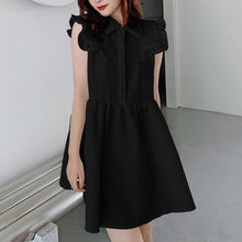 Load image into Gallery viewer, Women Casual Robe 2021 Summer New Sweet Turn Down Collar Chic Ruffle Sleeveless Vestidos Korean White Loose A Line Mini Dresses