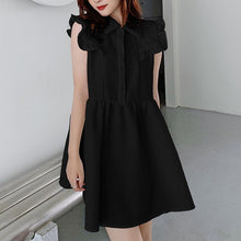 Load image into Gallery viewer, Women Casual Robe 2021 Summer New Sweet Turn Down Collar Chic Ruffle Sleeveless Vestidos Korean White Loose A Line Mini Dresses