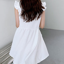 Load image into Gallery viewer, Women Casual Robe 2021 Summer New Sweet Turn Down Collar Chic Ruffle Sleeveless Vestidos Korean White Loose A Line Mini Dresses