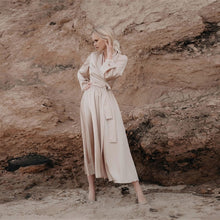 Load image into Gallery viewer, Women Casual Satin Maxi Robe Dress Solid Color Lantern Sleeve Sashes Dress 2021 New Fashion Spring Elegant A Line Party Dresses