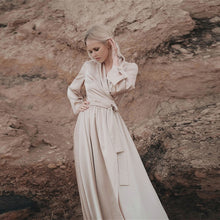 Load image into Gallery viewer, Women Casual Satin Maxi Robe Dress Solid Color Lantern Sleeve Sashes Dress 2021 New Fashion Spring Elegant A Line Party Dresses