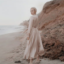 Load image into Gallery viewer, Women Casual Satin Maxi Robe Dress Solid Color Lantern Sleeve Sashes Dress 2021 New Fashion Spring Elegant A Line Party Dresses