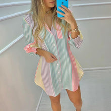 Load image into Gallery viewer, Women Casual Stripe Print Long Shirt Blouse Spring Fall Fashion V-neck Button Top Women 2021 White Slim Office Shirts Top Femme
