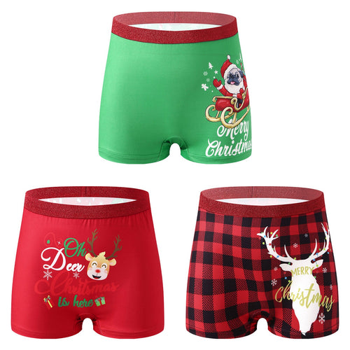 Women Christmas Holiday Underwear Elastic Waist Santa Claus Elk Printed Panties Boxer Knicker Xmas Festival Lingerie Underpant