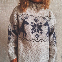 Load image into Gallery viewer, Women Christmas Knitted Oversize Sweater Ladies Wool Knit Round Neck Print Long-Sleeved Sweater Autumn Winter Warm Basic Jumper