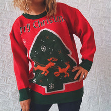 Load image into Gallery viewer, Women Christmas Knitted Oversize Sweater Ladies Wool Knit Round Neck Print Long-Sleeved Sweater Autumn Winter Warm Basic Jumper