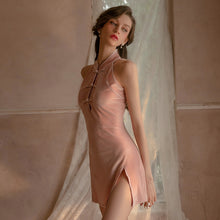 Load image into Gallery viewer, Women Classic Sexy Lingerie Nightgown Velvet Buckle Retro Slim Chinese Style Cheongsam Skirt Uniform Femme Body Suit Exotic