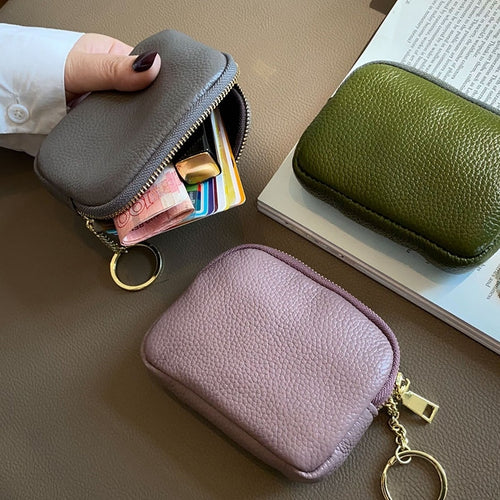 Women Clutch Coin Purse Fashion Simple Genuine Leather Short Wallet Card Holder Organizer Bags Mini Zipper Cute Money Bags