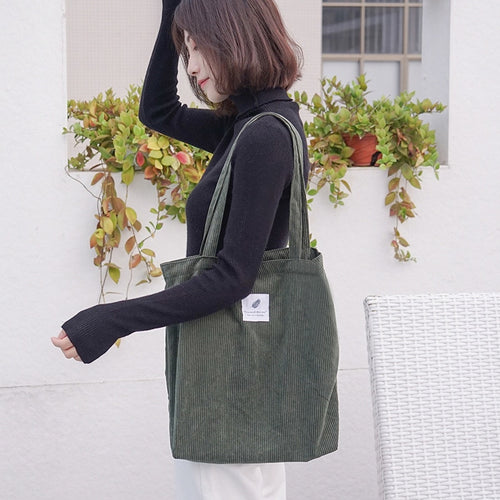 Women Corduroy Canvas Tote Handbag Female Cloth Shoulder Bags Young Ladies Casual Shopping Bag Girls Reusable Folding Bags