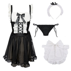 Women Cosplay Sexy School Uniform Suit Sexy Lingerie Set Maid Cosplay Costumes Perspective Bowknot Underwear Kawaii Maid Outfit