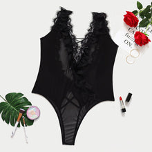 Load image into Gallery viewer, Women Costume Hollow Back Sexy Bodysuit Lace Mesh Halter One-piece Sexy Pajamas for Ladies Plus Size