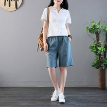 Load image into Gallery viewer, Women Cotton Linen Shorts Plus Size High Elastic Waist Wide Leg Pockets Shorts Summer Casual Bottoms Streetwear Woman Hot shorts