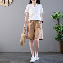 Load image into Gallery viewer, Women Cotton Linen Shorts Plus Size High Elastic Waist Wide Leg Pockets Shorts Summer Casual Bottoms Streetwear Woman Hot shorts