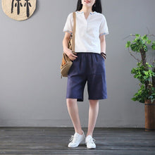 Load image into Gallery viewer, Women Cotton Linen Shorts Plus Size High Elastic Waist Wide Leg Pockets Shorts Summer Casual Bottoms Streetwear Woman Hot shorts