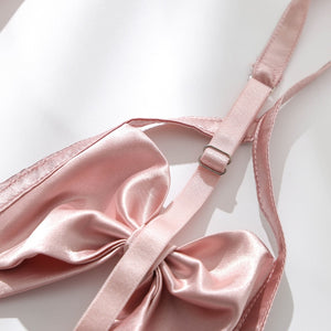 Women Cupless Bra Seducive Sexy Lingerie Sets Sensual Underwear Passion Bow Knot Bra Panty Garter Belt Set Pink Victoria Secret