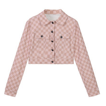 Load image into Gallery viewer, Women Denim Jacket Spring Autumn Short Coat Pink Checkerboard Jean Jackets Casual Top Outerwear Fashion Winter Jacket Women