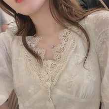 Load image into Gallery viewer, Women Dress For Girls Sexy V-Neck Gentle Sweet Lace Embroidery Dresses Fashion Autumn Long-Sleeve Temperament Korean Dress Skirt