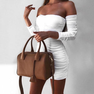 Women Dress Sexy Long Sleeve Folds Dresses Slim Elastic Bodycon Party Dresses Off Shoulder Autumn Bandage Dress Female Clothes