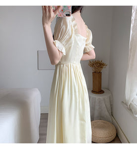 Women Dress Summer Elegant Korean Sweet Girls Bowknot Female Puff Sleeve High Waist Slim Party Dress Vestido De Mujer