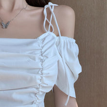 Load image into Gallery viewer, Women Dresses 2021 Summer French Elegant Vintage Off-shoulder Slash Neck Drawstring Folds Robe Waist Slimming Ball Gown Vestidos