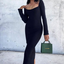 Load image into Gallery viewer, Women Elegant Long Sleeve Slim Bodycon Party Dress Solid Sexy Off Shoulder Long Dresses Autumn Winter Knitted Maxi Dress