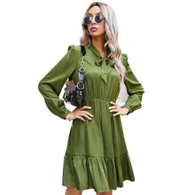 Load image into Gallery viewer, Women Elegant Ruffle Solid Color Dress Casual Long Sleeve V Neck Bandage Dress Female 2021 Spring Vintage Fashion A-Line Dress