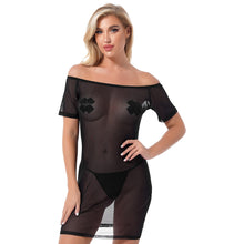 Load image into Gallery viewer, Women Erotic Dresses Solid Color Off Shoulder Short Sleeve Dress See-through Mesh Dress Clubwear Beach Bikini Swimsuit Cover Ups