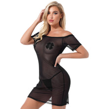 Load image into Gallery viewer, Women Erotic Dresses Solid Color Off Shoulder Short Sleeve Dress See-through Mesh Dress Clubwear Beach Bikini Swimsuit Cover Ups