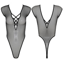 Load image into Gallery viewer, Women Erotic Lingerie Bodycon Jumpsuit See-through Hollow Out Fishnet Sleeveless Leotard Deep V Neck High Cut Bodysuit Nightwear