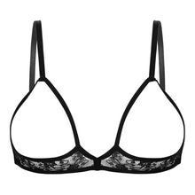 Load image into Gallery viewer, Women Erotic Lingerie Bras See Through Sheer Lace Adjustable Spaghetti Strap Wire-free Unlined Open Nipple Open Cups Bra Tops