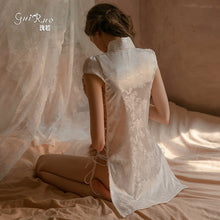 Load image into Gallery viewer, Women Erotic Lingerie Retro Hollow Printed Bandage Side Slit Cheongsam Hot Sexy Erotic Cheongsam Cosplay Uniform Lingerie Set