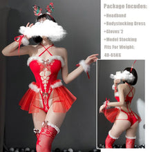 Load image into Gallery viewer, Women Erotic Set Porn Santa Claus Cosplay Costumes Hollow out Outfit Temptation Underwear Sexy Lingerie Red Christmas Bodysuits
