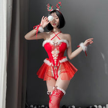 Load image into Gallery viewer, Women Erotic Set Porn Santa Claus Cosplay Costumes Hollow out Outfit Temptation Underwear Sexy Lingerie Red Christmas Bodysuits