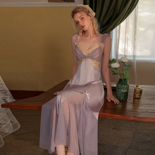 Women Evening Dress Long Robe Sexy Sleepwear Lace Night Dress See Through Victorian Nightgown Camisole Lingerie Sleep Tops 2023