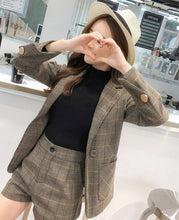 Load image into Gallery viewer, Women Fashion Plaid Two-Piece Suits Winter Korean Women&#39;s Casual Slim Jacket + Shorts OL Work Sets