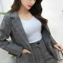 Load image into Gallery viewer, Women Fashion Plaid Two-Piece Suits Winter Korean Women&#39;s Casual Slim Jacket + Shorts OL Work Sets