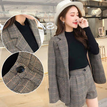 Load image into Gallery viewer, Women Fashion Plaid Two-Piece Suits Winter Korean Women&#39;s Casual Slim Jacket + Shorts OL Work Sets