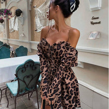 Load image into Gallery viewer, Women Fashion Sexy Long Sleeve Strapless A-Line Dress Autumn New Casual Office Lady Party Elegant Leopard Mini Dresses Vestidos