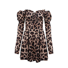 Load image into Gallery viewer, Women Fashion Sexy Long Sleeve Strapless A-Line Dress Autumn New Casual Office Lady Party Elegant Leopard Mini Dresses Vestidos