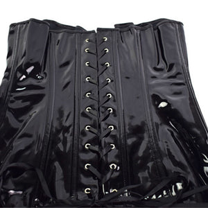 Women Faux Leather Dress Tube Top Strapless Eyelet Lace Up Dresses Club Party Short Dress Sexy Solid Black Wetlook Latex Bodycon