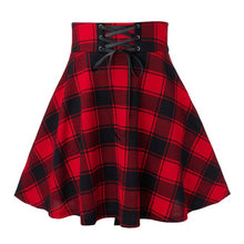 Load image into Gallery viewer, Women Flared Casual Midi Skirt Summer Plus Size High Waist  Lace-up Plaid Skirts School Girls Knee Length Bottoms Pleated Skirt
